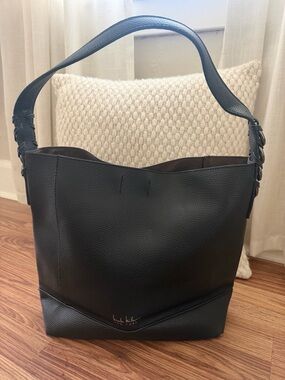 Nicole Miller Black Pebbled Leather Shoulder Hobo